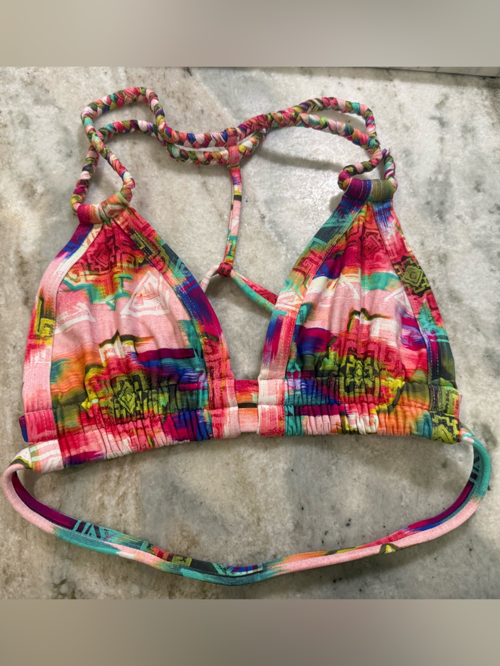 Montce Braided Colorful Multicolor Triangle Bikini Swim Top Medium
